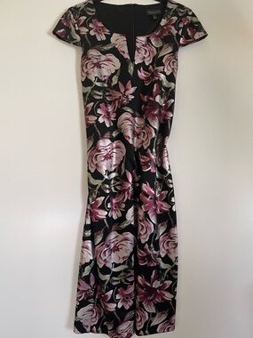 connected apparel Black Midi Dress with Pink Floral Print